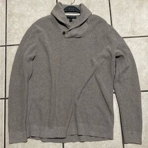 Banana Republic Men's Sz L Grandpa Sweater Knit Cotton Shawl Collar Gray